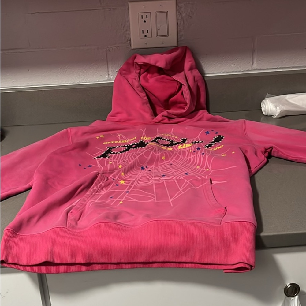 Spyder Pink Hoodie with Web Design